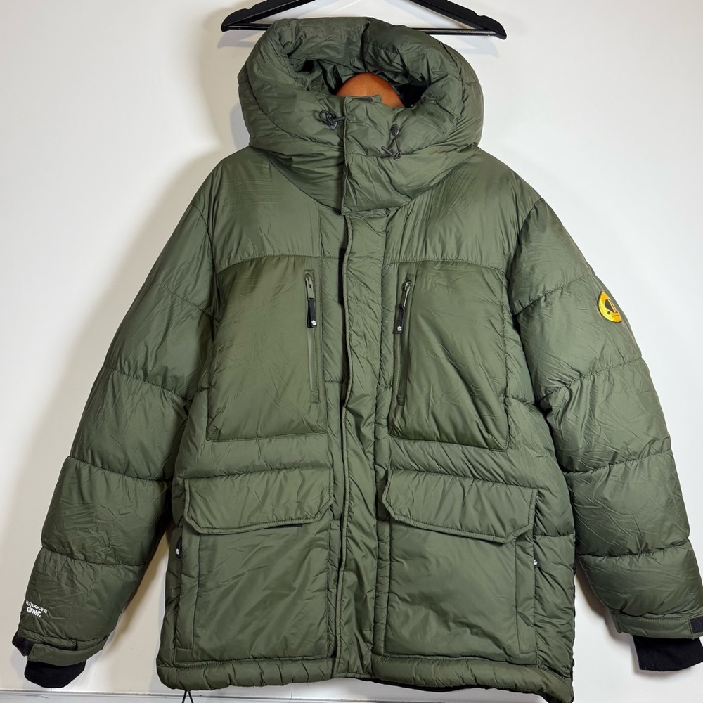 ZARA Men’s Hooded Puffer Parka – Olive Green Camo Lined – Size L